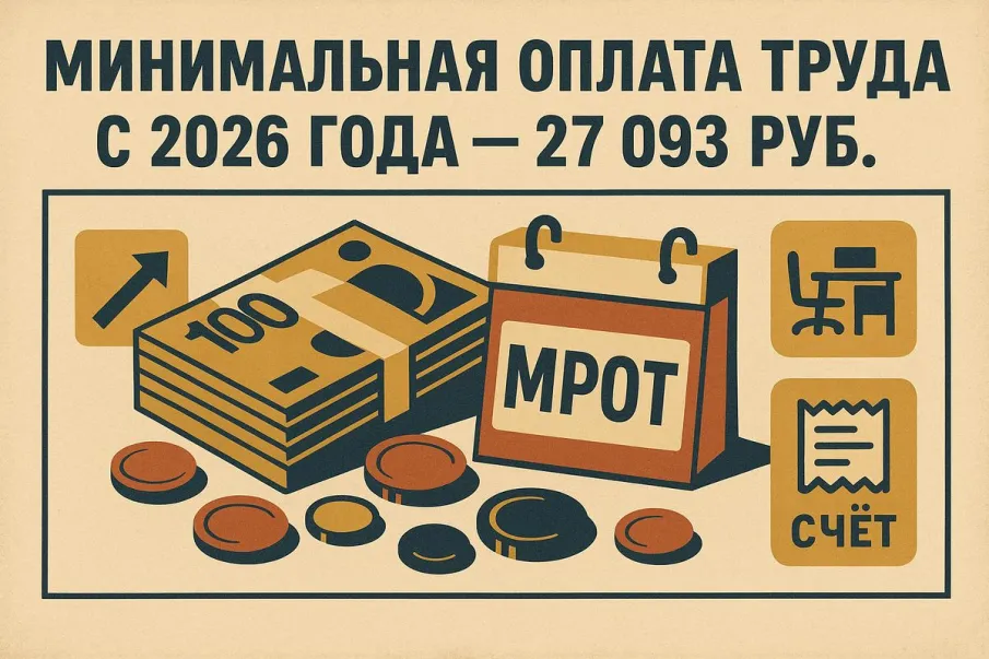 С 01 января 2026 года минимальный размер оплаты труда (МРОТ)  27 093 рублей на основании Федерального закона от  19.06.2000 года № 82-ФЗ (в ред. ФЗ от 28.11.2025 № 429 –ФЗ)