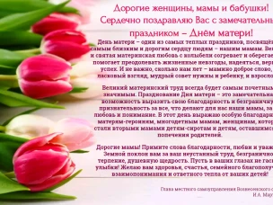 Поздравление главы местного самоуправления Вознесенского округа Ивана Мартынова с Днем матери